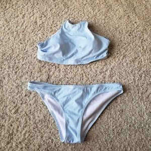 NEW!! CUPSHE Pinstripe Bikini Set Halter Top M